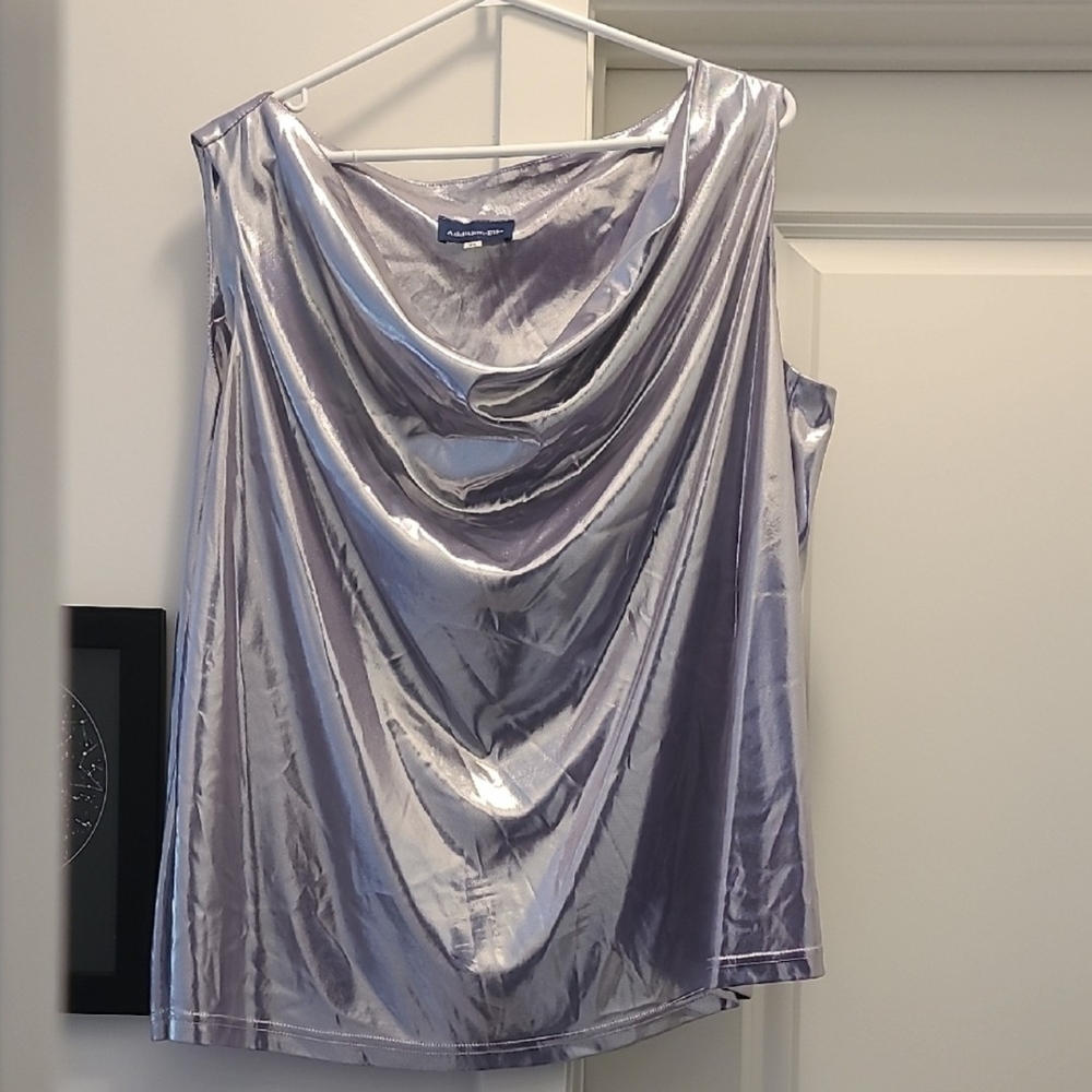 Addition Elle Metallic Silver Cowl Neck Blouse
